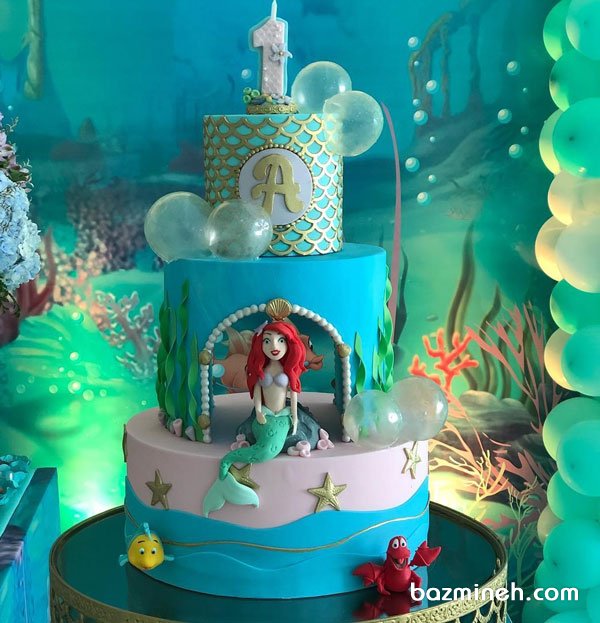 کیک چند طبقه فوندانت رویایی جشن تولد دخترونه با تم پری دریایی