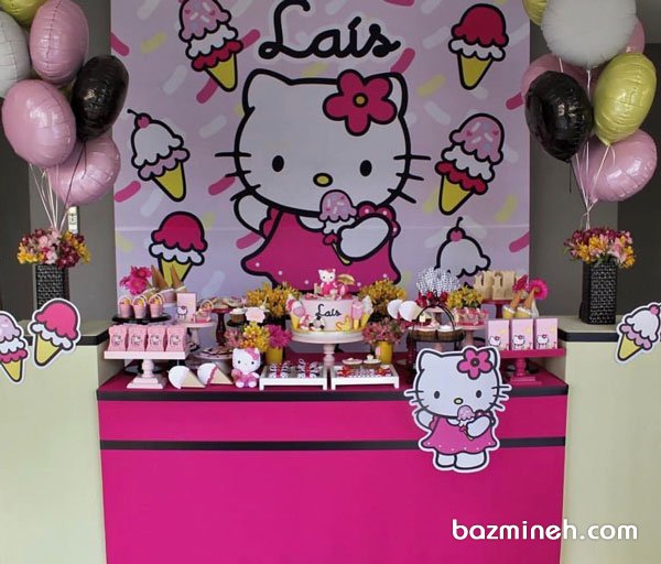 دکوراسیون و بادکنک آرایی جشن تولد دخترونه با تم هلو کیتی (Hello Kitty
)