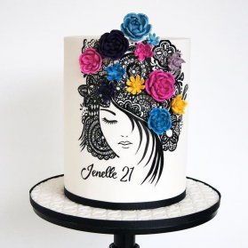 کیک یونیک جشن تولد دخترونه با طراحی زیبا و گلهای خامه‌ای