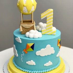 مینی کیک فوندانت جشن تولد یکسالگی کودک با تم بالون