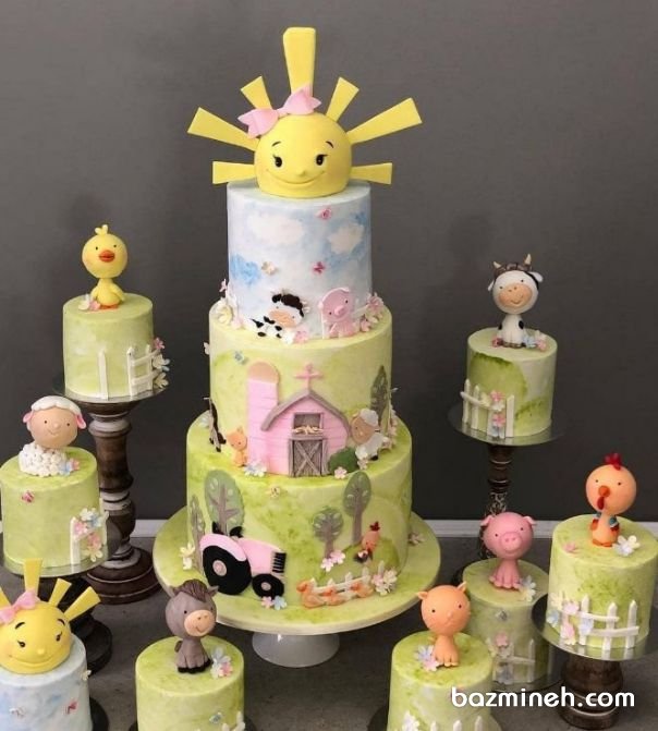 کیک و مینی کیک‌های فانتزی جشن تولد کودک با تم مزرعه
