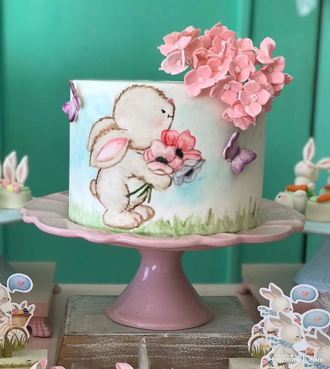 مینی کیک رمانتیک جشن تولد دخترونه با تم خرگوش