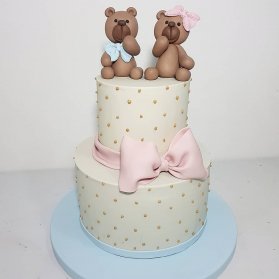 کیک دو طبقه جشن بیبی شاور یا تعیین جنسیت با تم خرس تدی