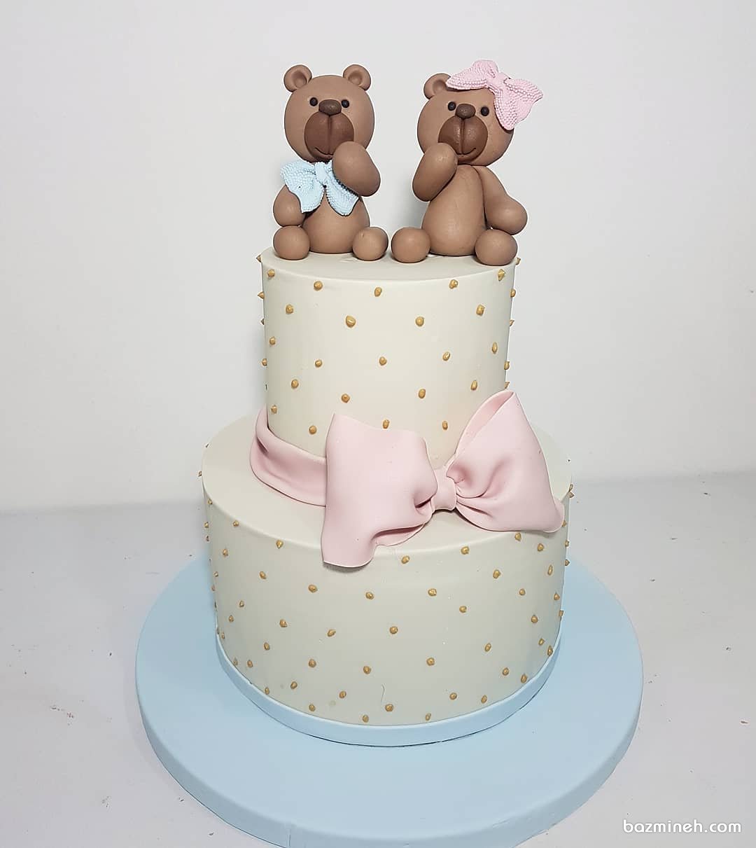کیک دو طبقه جشن بیبی شاور یا تعیین جنسیت با تم خرس تدی