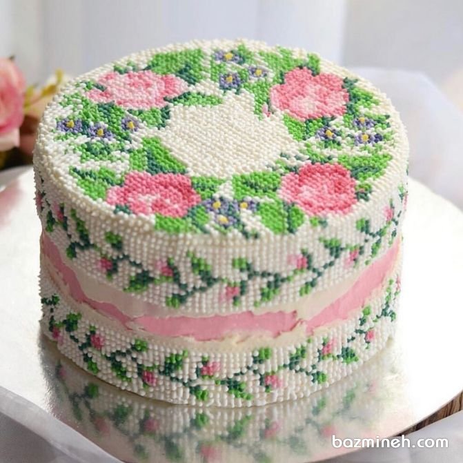 کیک خلاقانه جشن تولد بزرگسال دخترونه با تم کوبلن دوزی