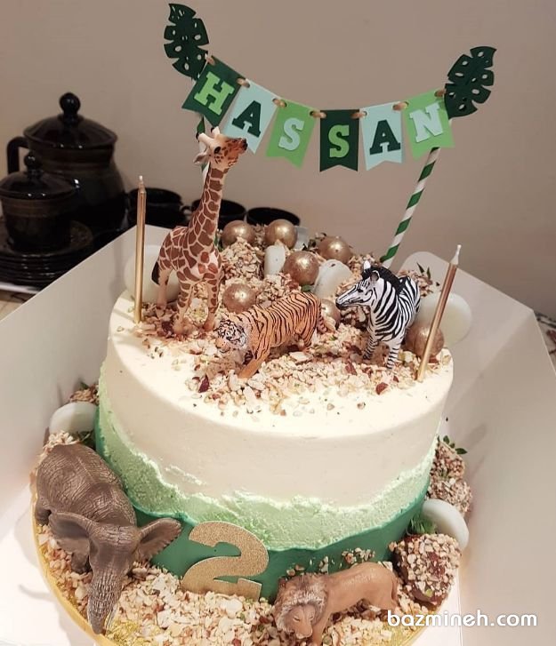 کیک مهیج جشن تولد کودک با تم جنگل و حیوانات عروسکی