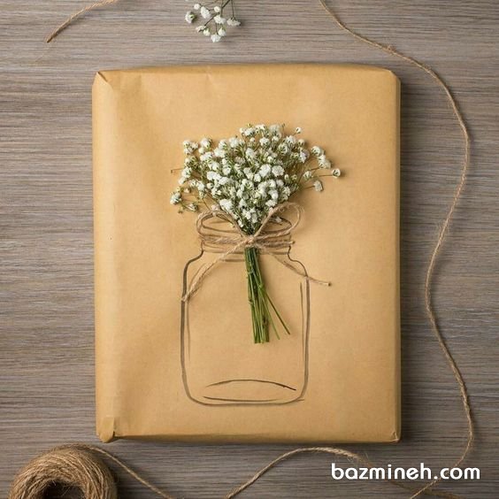 ایده کادوپیچی خلاقانه با کاغذ کاهی و گلهای وحشی 