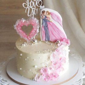 مینی کیک جشن سالگرد ازدواج با تزیین کوکی و مرواریدهای خوراکی