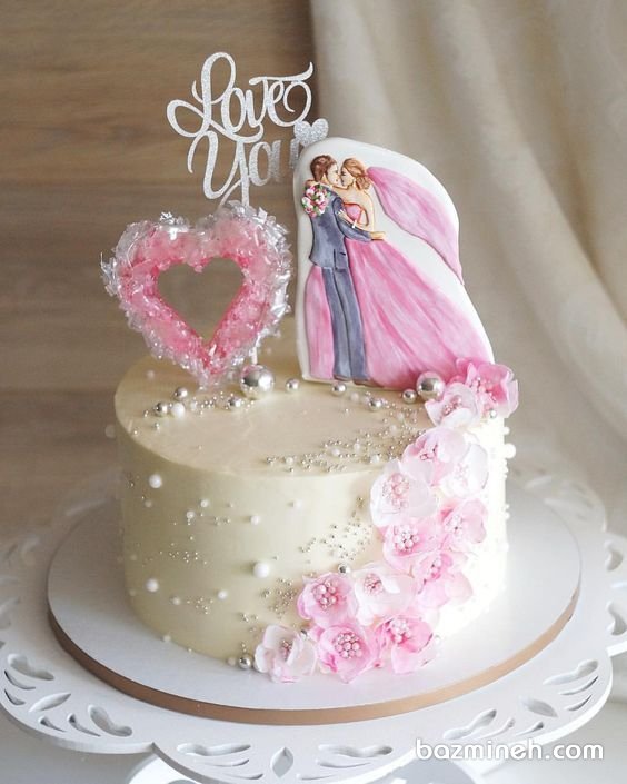 مینی کیک جشن سالگرد ازدواج با تزیین کوکی و مرواریدهای خوراکی