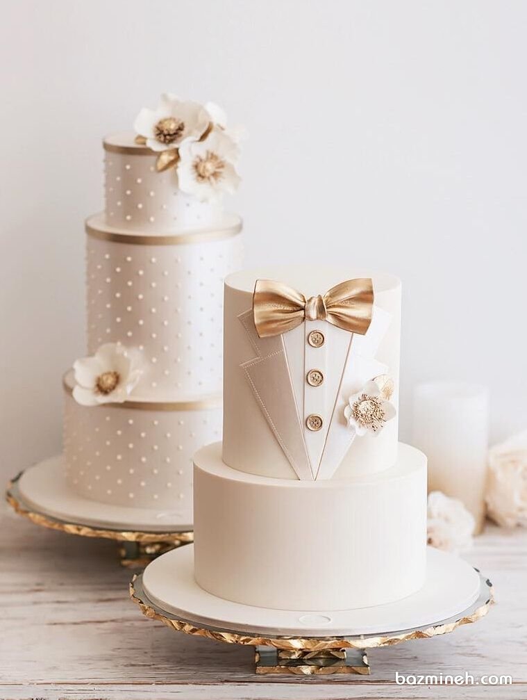 کیک متفاوت جشن نامزدی یا عروسی الهام گرفته از لباس عروس و داماد