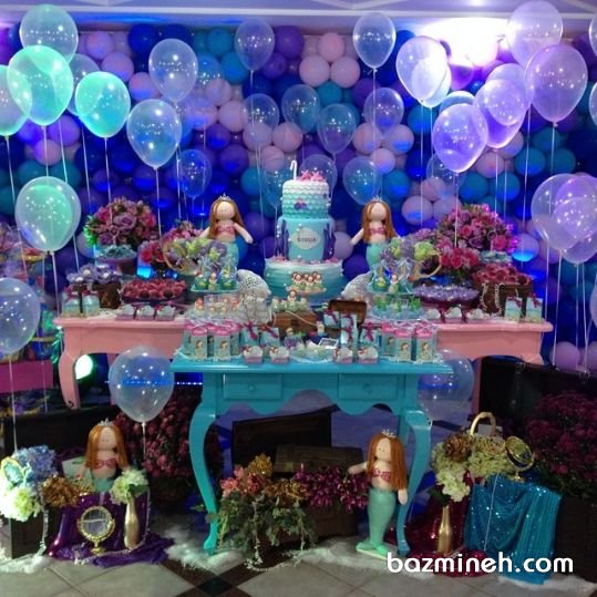 دکوراسیون و بادکنک آرایی رویایی جشن تولد دخترونه با تم پری دریایی