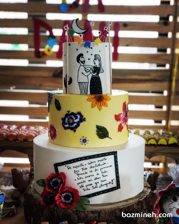 کیک چند طبقه فانتزی جشن سالگرد ازدواج
کیک های فانتزی در جشن های مناسبتی مانند جشن تولدها و جشن سالگرد ازدواج و جشن های بی بی شاور بسیار پرطرفدار است. تلفیق رنگ های در این مدل کیک سالگرد ازدواج، احساس خوب و شادی اوری به ان داده است.