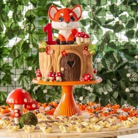 کیک و کاپ کیک های جشن تولد کودک با تم جدید و جذاب روباه. یک ایده جذاب و زیبا برای کسانیکه دوست دارند تا تولدهای کودکانه با رنگ های قرمز و نارنجی برگزار نمایند، انتخاب تم روباه است و در این ایده، کیک با دکوراسیون روباه همراه با خمیر فوندانت را مشاهده می نمایید.